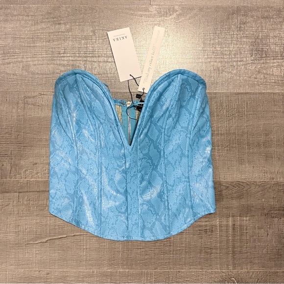 AKIRA Tops - Light Blue Snake Print Corset Top